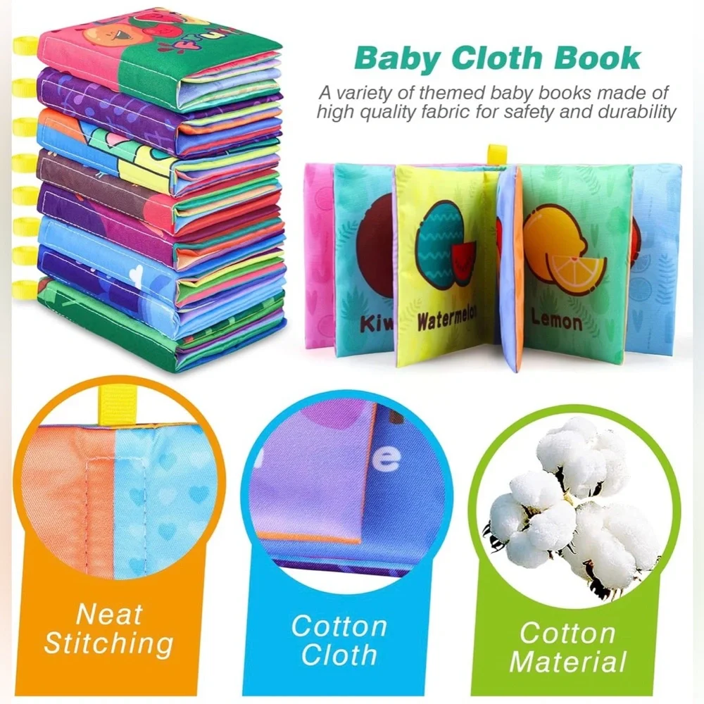 Set of 8 Colorful Educational Soft Books Set for Kids. Waterproof and crinkle.